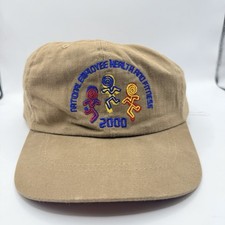 Vtg 2000 National Employee Health & Fitness Promo Hat USA Made Khaki Snap Back