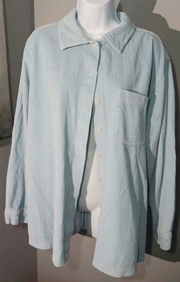 L.L Bean Wide Whale Corduroy Shirt Womens X-Large Button Up Shacket Blue Vintage
