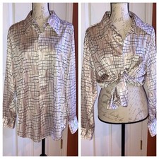 Vintage 70s Button Down Collared Long Sleeve Abstract Graphic sz Large Unisex