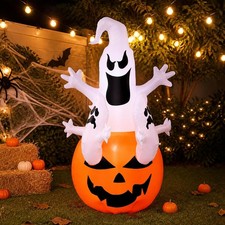 6 FT Halloween Inflatables Pumpkin Ghost LED Light Outdoor Decorations Blow up