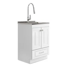 Lawrence Transitional 24" Laundry Cabinet with Faucet and Stainless Steel Sink