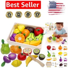 Realistic Cutting Wooden Food Toy Set - 7 Colorful Fruits for Pretend Play