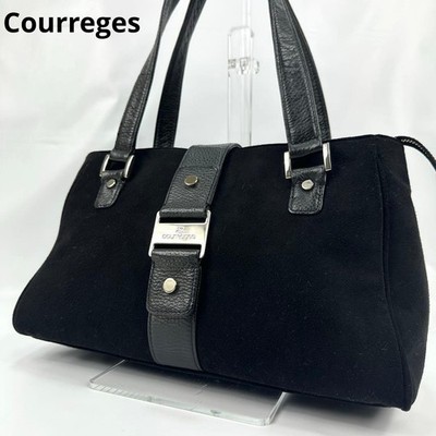 Rare Courreges Y2K Suede Black Leather Shoulderbag Silver Hardware Authentic