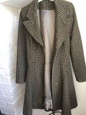 Topshop Premium Wool Tartan Tweed Check Corset Lace Up Fit Flare Sherlock Coat