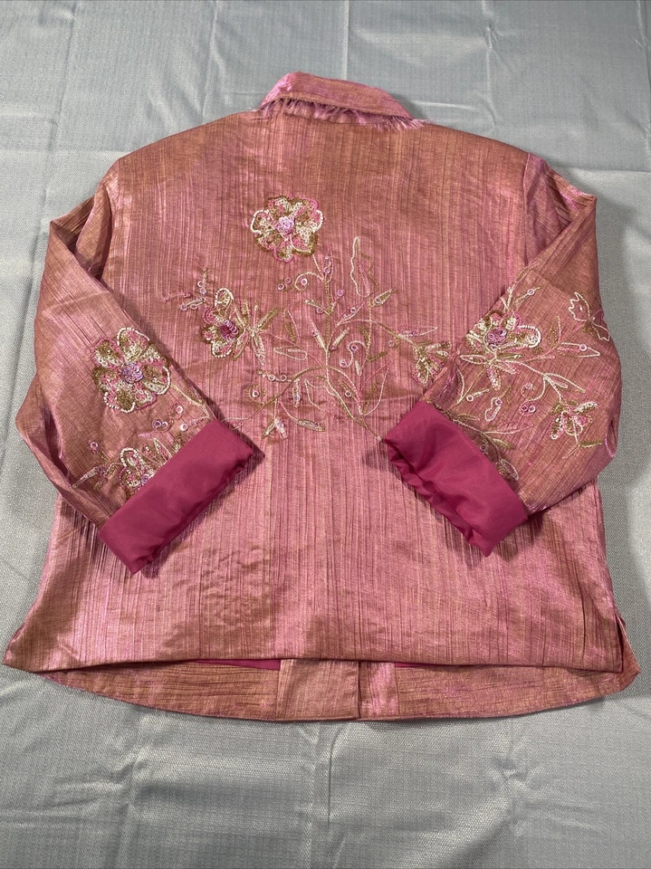 Blazer Studio 1940 Mujer 24W Rosa Metálico Lentejuelas Bordado Floral Manga 3/4 Foto 2 de 4