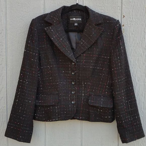 Sag Harbor Suits Blazer Black & Red Size 12 Dark Acad… Gem