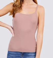 New Active USA Women's Cami Top S M L Ribbed Knit Camisole Basic Pink Beige
