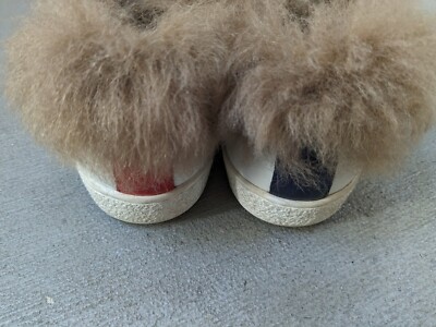 Gucci Ace Sneakers Embroidered Bee White Women 8 38 Fur Leather