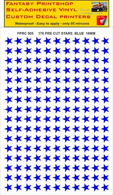 RC VINYL AUFKLEBER TRANSFER 176 STERNE VORGESCHNITTEN FPRC505 BLAU GLANZ 18mm