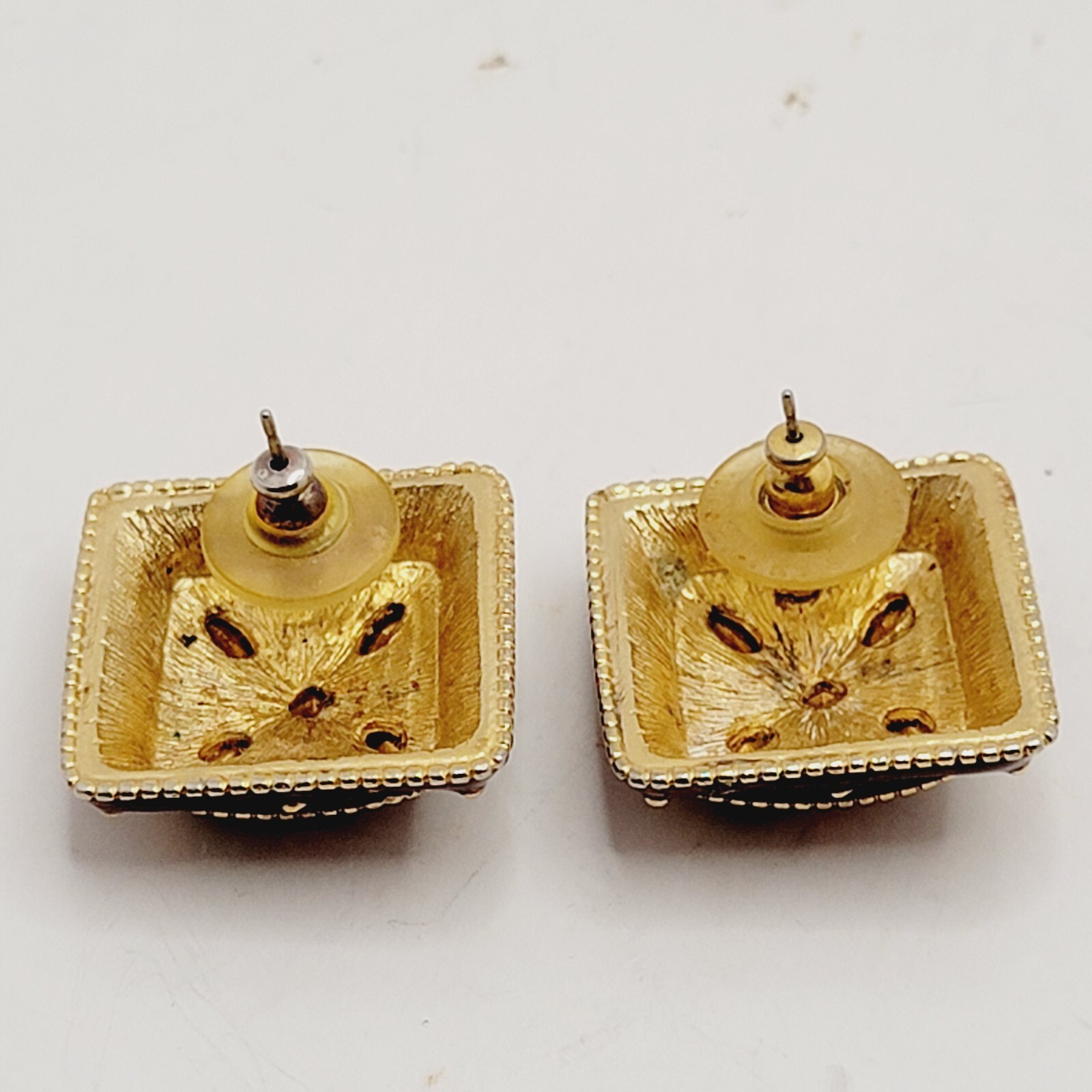 Rectangular Post Earrings with Multicolored Rhine… - image 4