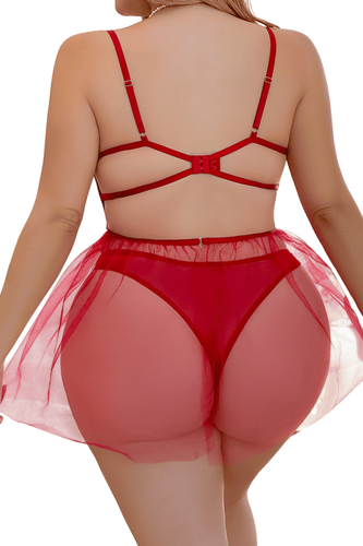 Sexy Red Sheer Lace Heart Underwire Babydoll Chemise Plus Size 8-26 Lingerie - Picture 5 of 14