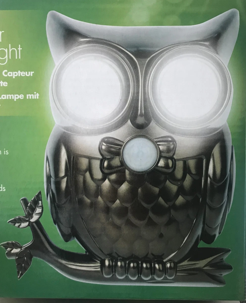 OWL SENSOR LIGHT GARDEN WALL FREE STANDING GIFT BATTERY ORNAMENT