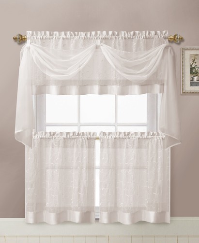 VCNY Home Linen Leaf Embroidered Complete Kitchen Curtain Set - Assorted Colors - Picture 13 of 18