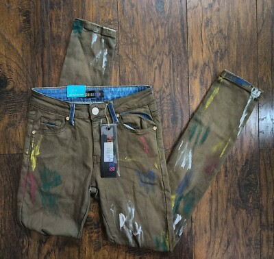 Pheelings Men's Dark Taupe Painted Distressed Knees Skinny Jeans Size 28 