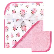 Luvable Friends Hooded Towel for Baby Girls With Floral Design