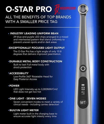 Woodpecker O-Star Pro Dental Curing Light 29 LED Wide Spectrum 3000mW 7 Modes - Picture 9 of 15