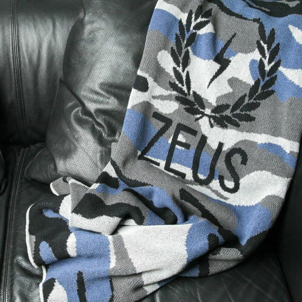 Zeus In2Green Eco Friendly Blue Camo Throw Blanket 75% Recycled Cotton
