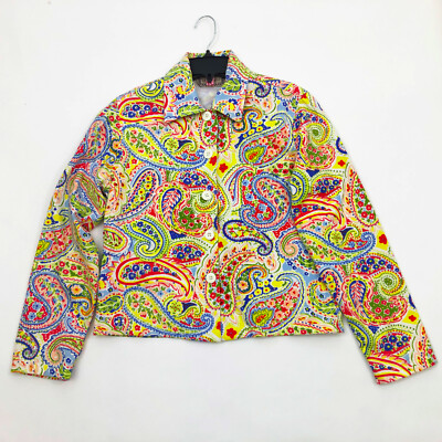 Life Style Women's  Multi-color Floral Button Front Bling Floral Jacket Size SML