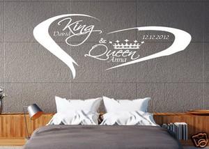 Wandtattoo Name Datum Schlafzimmer King And Queen Im Herz Mit Jahrestag Pk104 Ebay