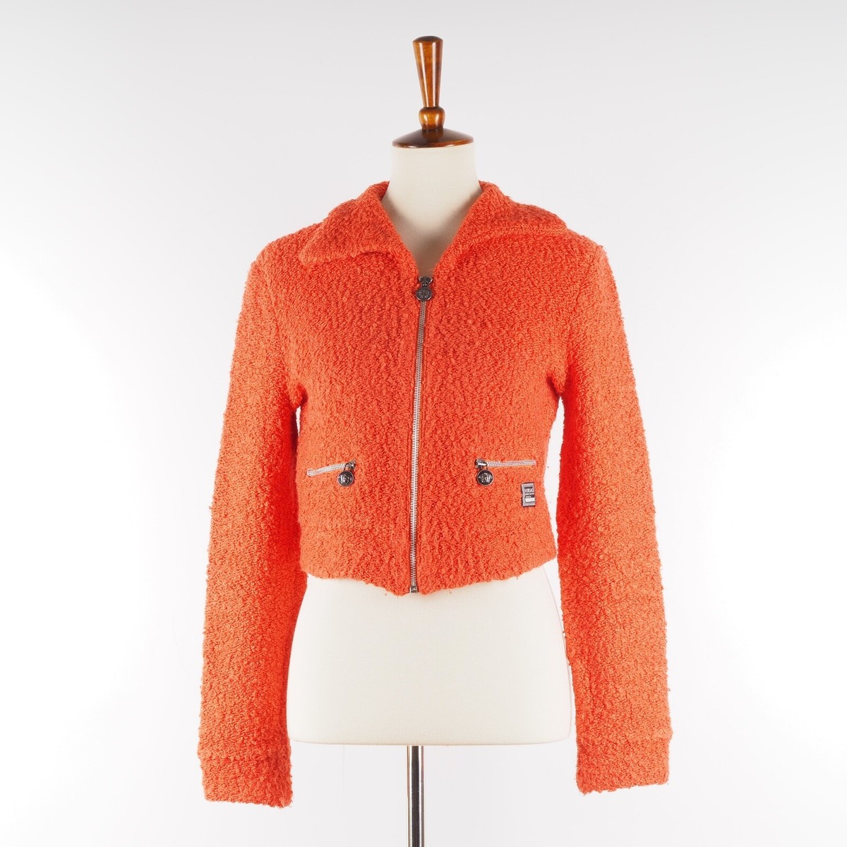 Versace Jeans Couture Vintage 90s Women's Orange Tweed Zip