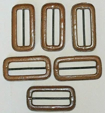 6 Brown Leather Covered Buckles - 75mm Long x 37mm Wide