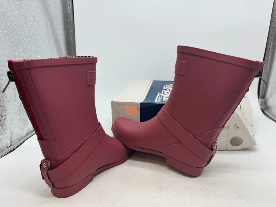 Botas de Lluvia Pajar Slushi Para Mujer Rojo Goma Media Pantorrilla Hebilla Correa Cremallera - 6.5M Foto 4 de 4