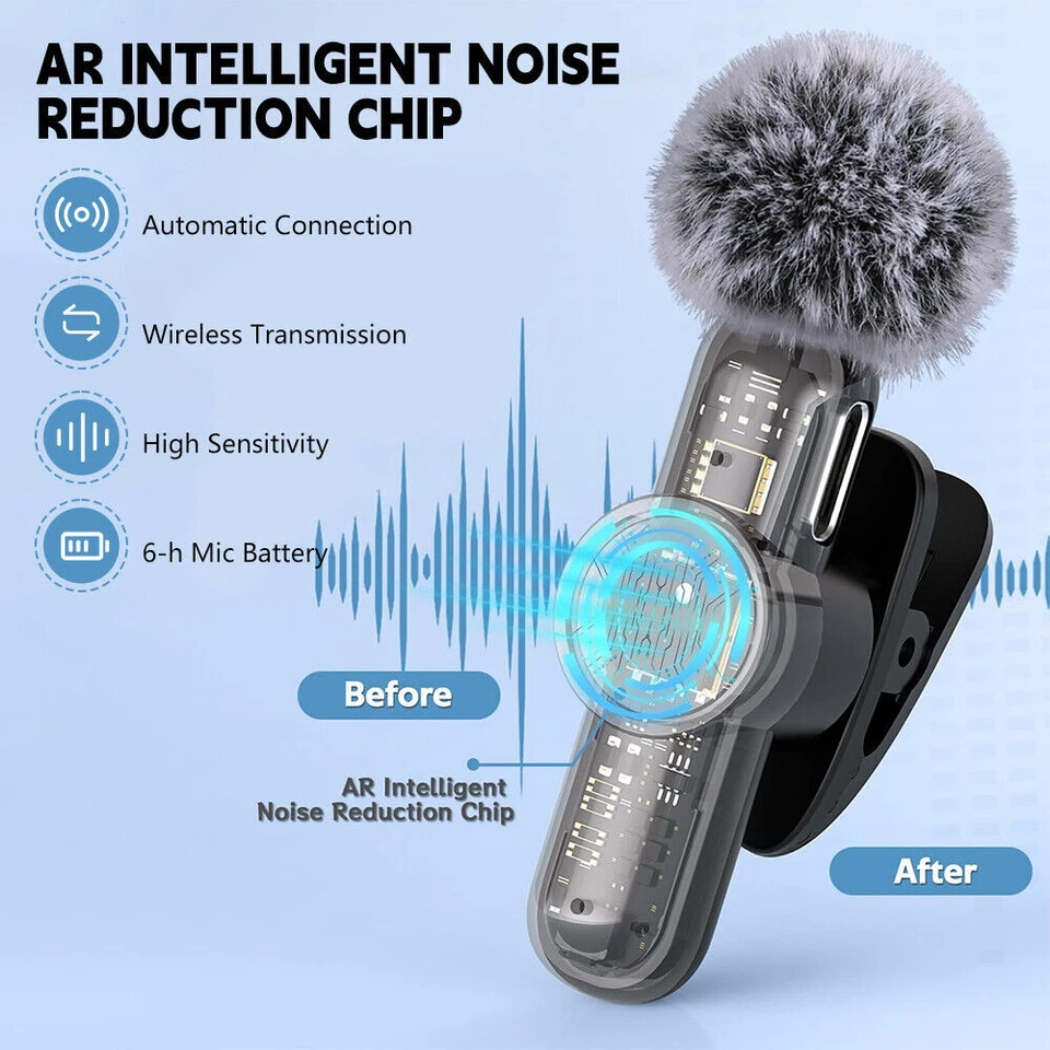 2x Kabellos Lavalier Mikrofon Wireless Mini Ansteckmikrofon für iPhone & Android - Bild 2 von 4