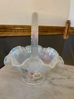 Vintage Fenton art glass flower basket opaline signed by J Reynolds