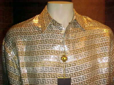 NWT MENS CREME DE SILK METALLIC SILK SHIRT STYLE GREEK SYMBOLS 2345 SIZE MEDIUM