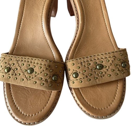 Frye Brielle Studded Deco Wood Ankle Strap Heels Padded Footbed Sz.10 - Picture 2 of 11