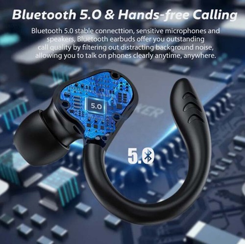 New Bluetooth 5.0 Headset Wireless Earbuds Earphones Stereo Headphones Ear Hook - Picture 6 of 21