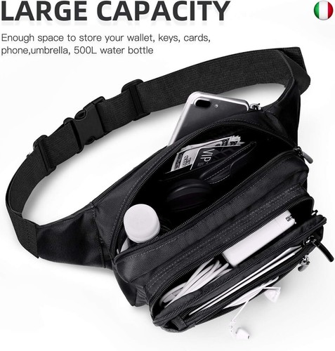FREETOO Marsupio con 5 Tasche Marsupio Bum Bag cintura regolabile singola - Foto 3 di 7