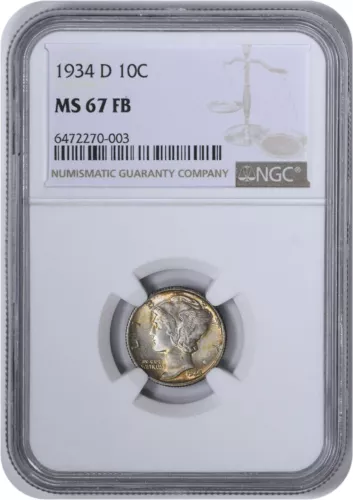 1934-D Mercury Silver Dime MS67FB NGC