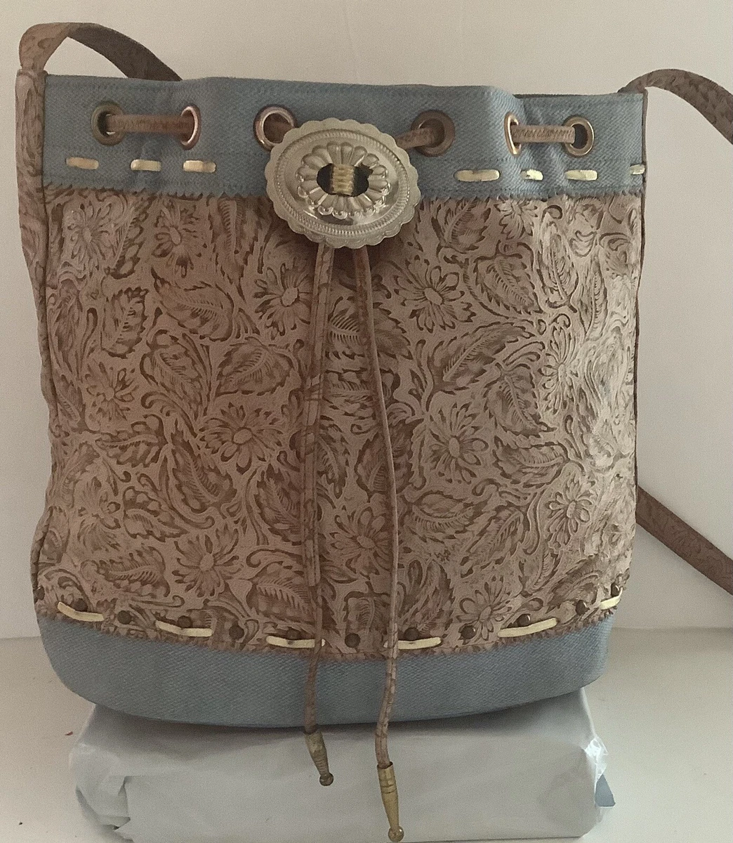 VTG Southwestern Purse Bolo Tie Bag Neiman Marcus Leather Denium Western Vintage