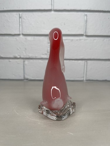 Vintage Art Glass Pink Opalescent Alabaster Duck Bird Figurine With Clear Feet - Photo 5/10