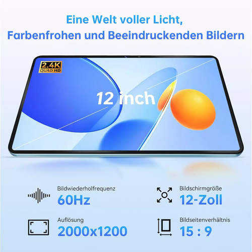 2025 Neu 12 Zoll Tablet Android14 16GB RAM+256GB 8000mAh LTE 2SIM 5G WlFl OTG - Bild 2 von 24