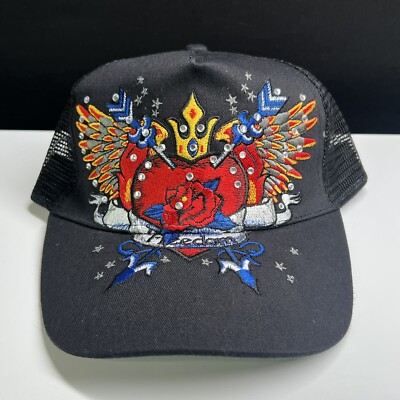 Black Rhinestone Heart Freedom Mesh Trucker SnapBack Hat J Hats NEW