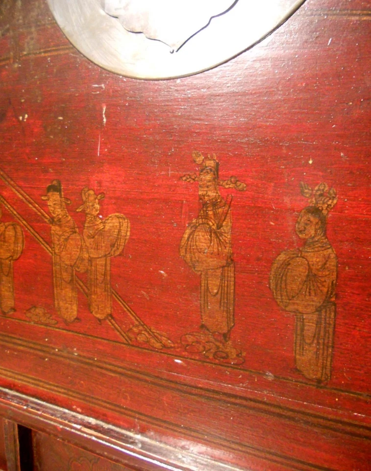 Antigo baú chinês (5482), laca vermelha pintada à mão, por volta de 1800-1849   - Imagem 4 de 4