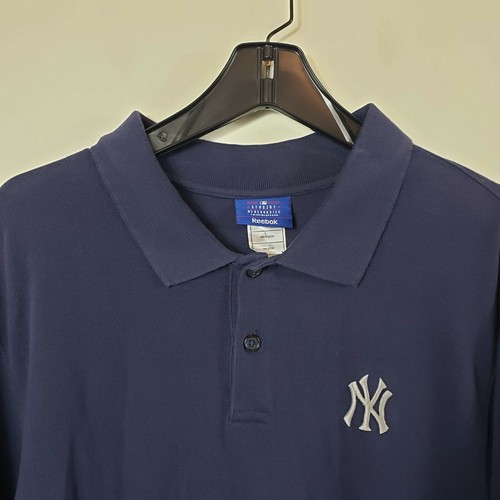 MLB New York Yankees Reebok Polo Shirt Large Men Cotton Short Sleeve Blue - Picture 10 of 12