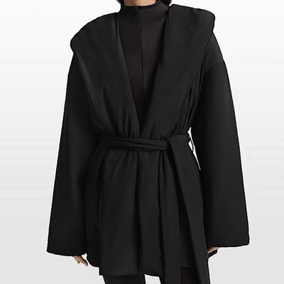 Nike Skims Wrap Coat Size XS Womens Obsidian Black Woven Nylon | eBay