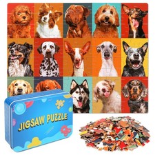 Puzzles for Kids Ages 4-8, 100 Pieces Funny Dog Jigsaw Puzzles in a Metal Box,