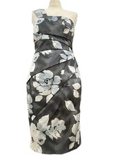 Coast Floral Cocktail Dress Evening Weddin Pencil Wiggle Stretch Grey Blue UK 12