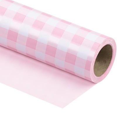 WRAPAHOLIC Reversible Wrapping Paper - Mini Roll - 17 Inch X 33 Feet - Pink a...