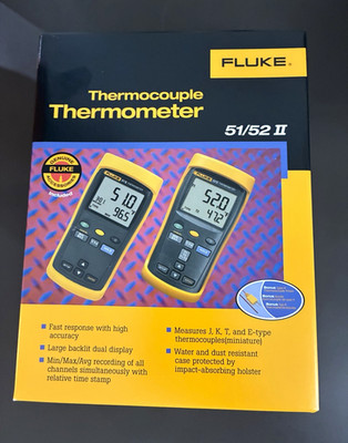 Fluke 51/52 II Thermocouple Thermometer 1-Channel J/K/T/E Digital FLUKE-51-2