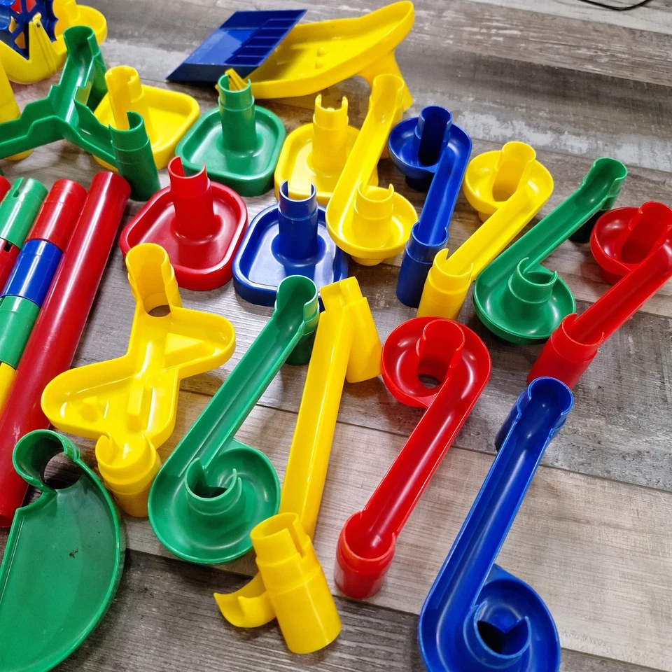 56 Pc Lot Vtg MarbleWorks Discovery Toys Marble Run W/ Marbles Obstacle Course - Image 3 of 4