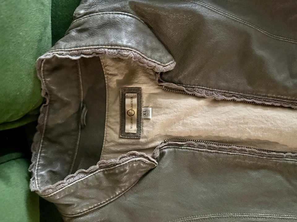 Chaqueta de cuero verde oliva Y2K Wilson’s XL Foto 2 de 4