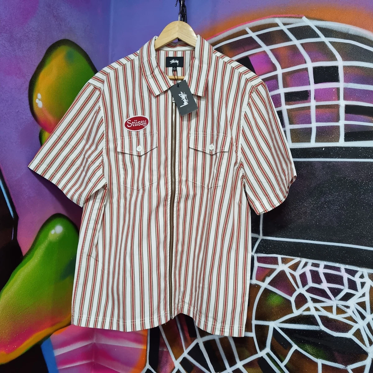 Stussy Short Sleeve Striped Casual Button-Down Shirts for Men for