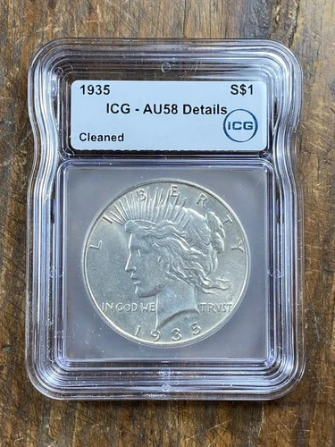 1935-P Peace Silver Dollar ICG AU58 Details Cleaned