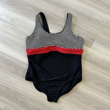 Lands  End One Piece Swimsuit Size 22W Built-In Bra Textured Striped