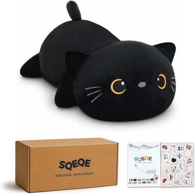 Gewichtete Schwarze Plüschkatze 25 cm - Weiches Kissen, Spielzeug für Kinder